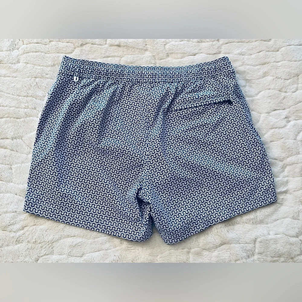 J Crew Swim Shorts Blue and White Geometric print size 32